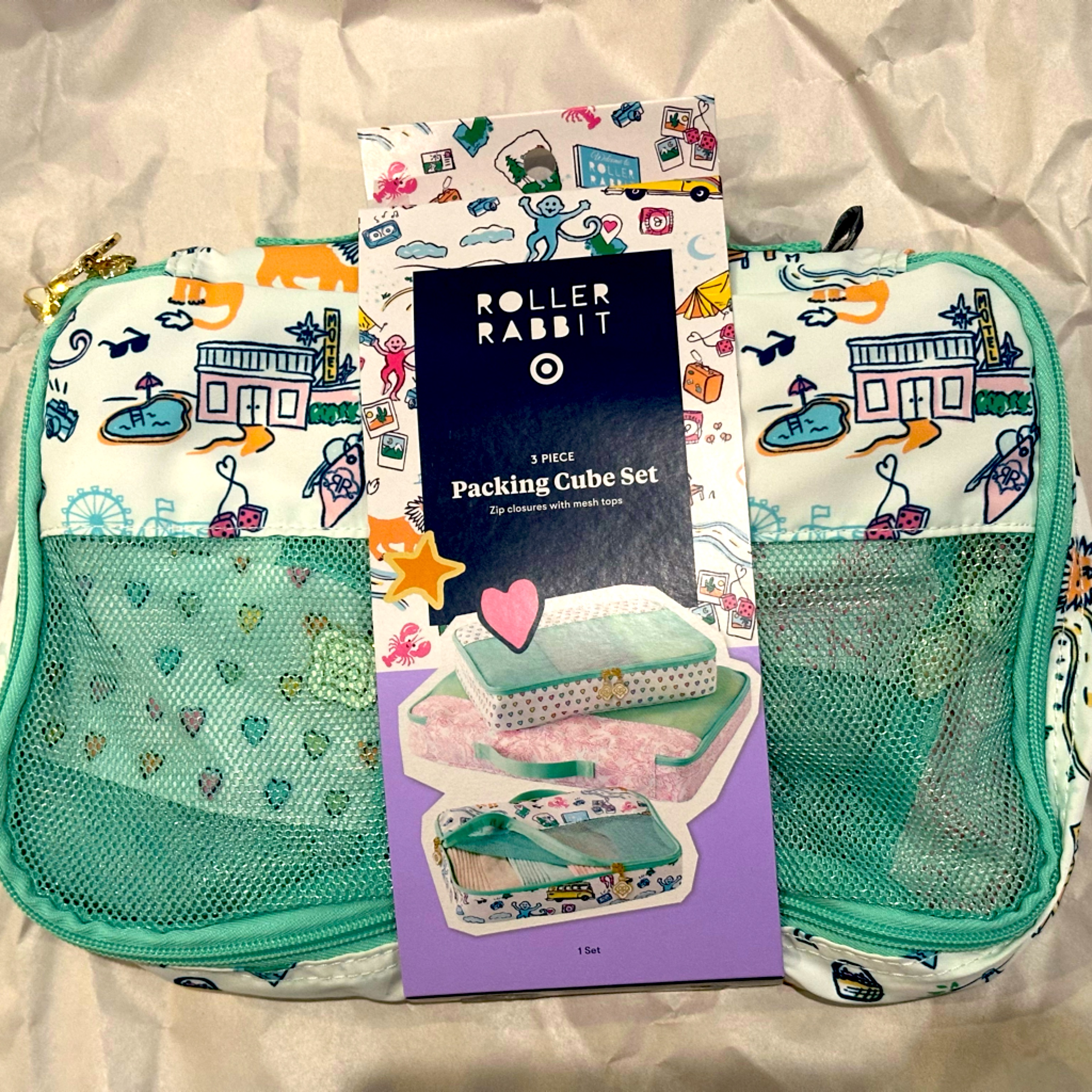 Roller Rabbit X Target Packing Cube Set White/Teal - Set Of 3